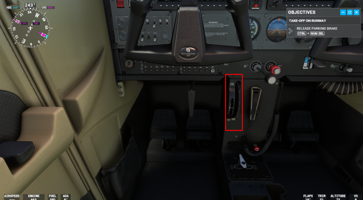 View of a cockpit with the trim tab highlighted.